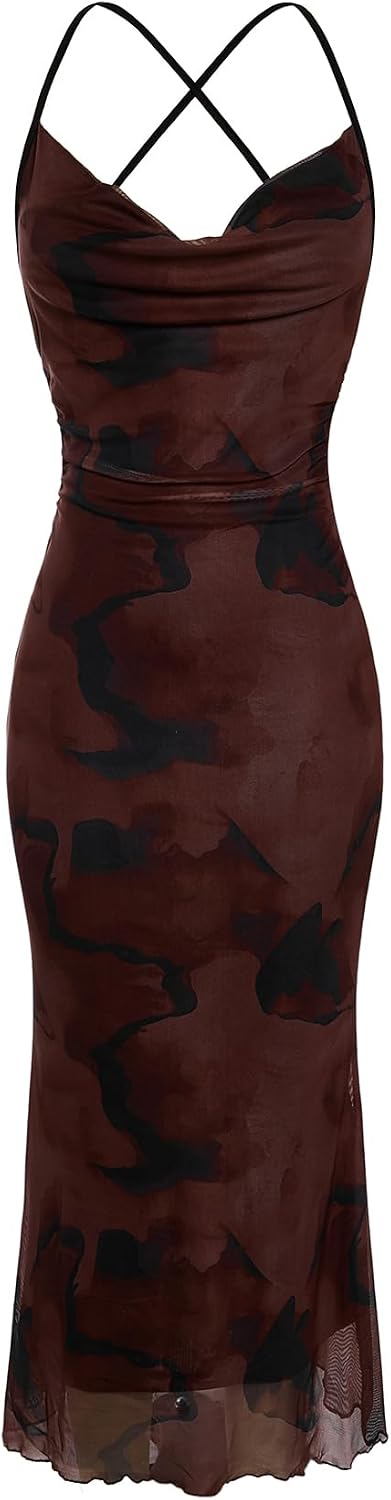 SOLY HUX Women's Floral Mesh Cami Dress Cocktail Wedding Guest Long Dresses