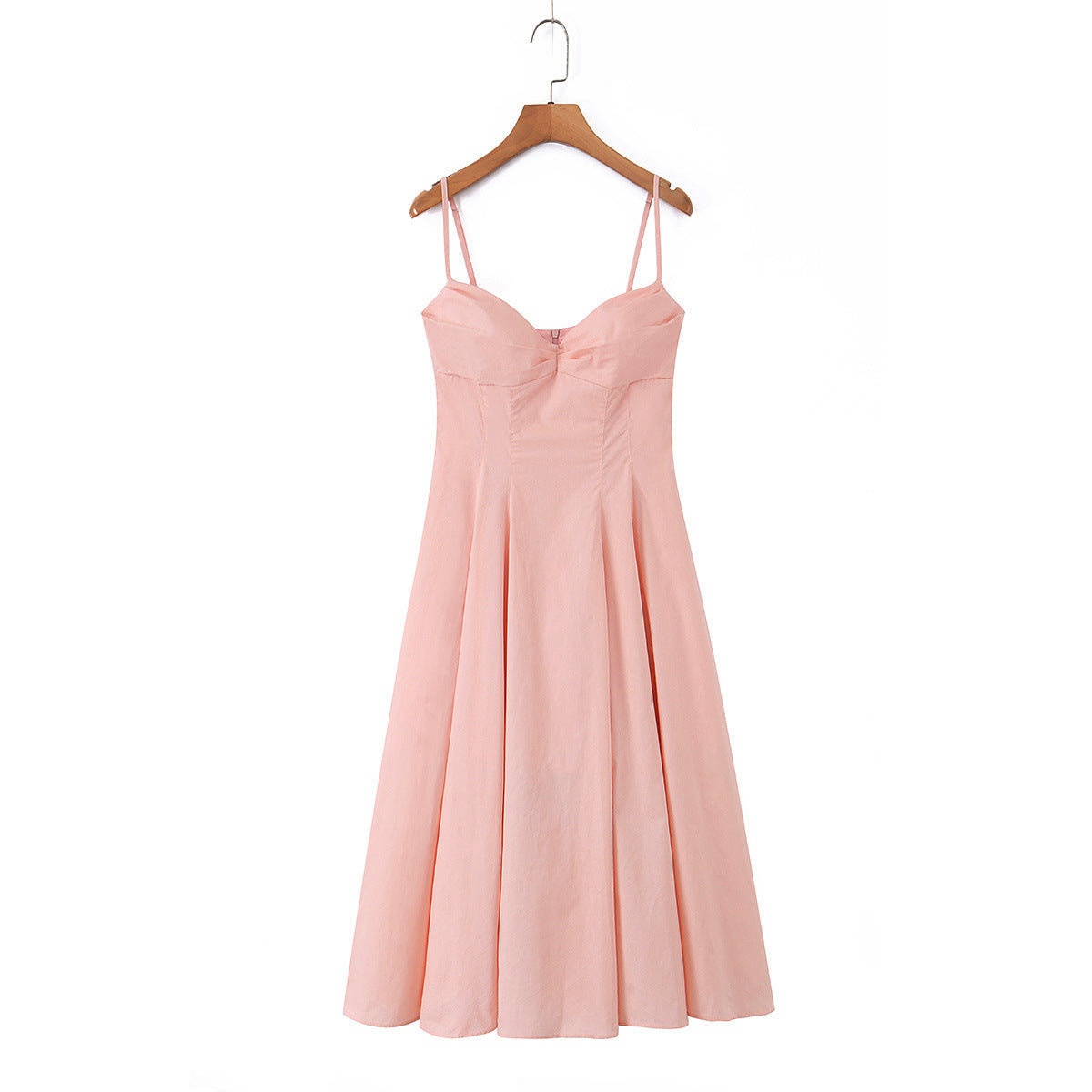 Elegant pleated waist cinched mid length sun dress