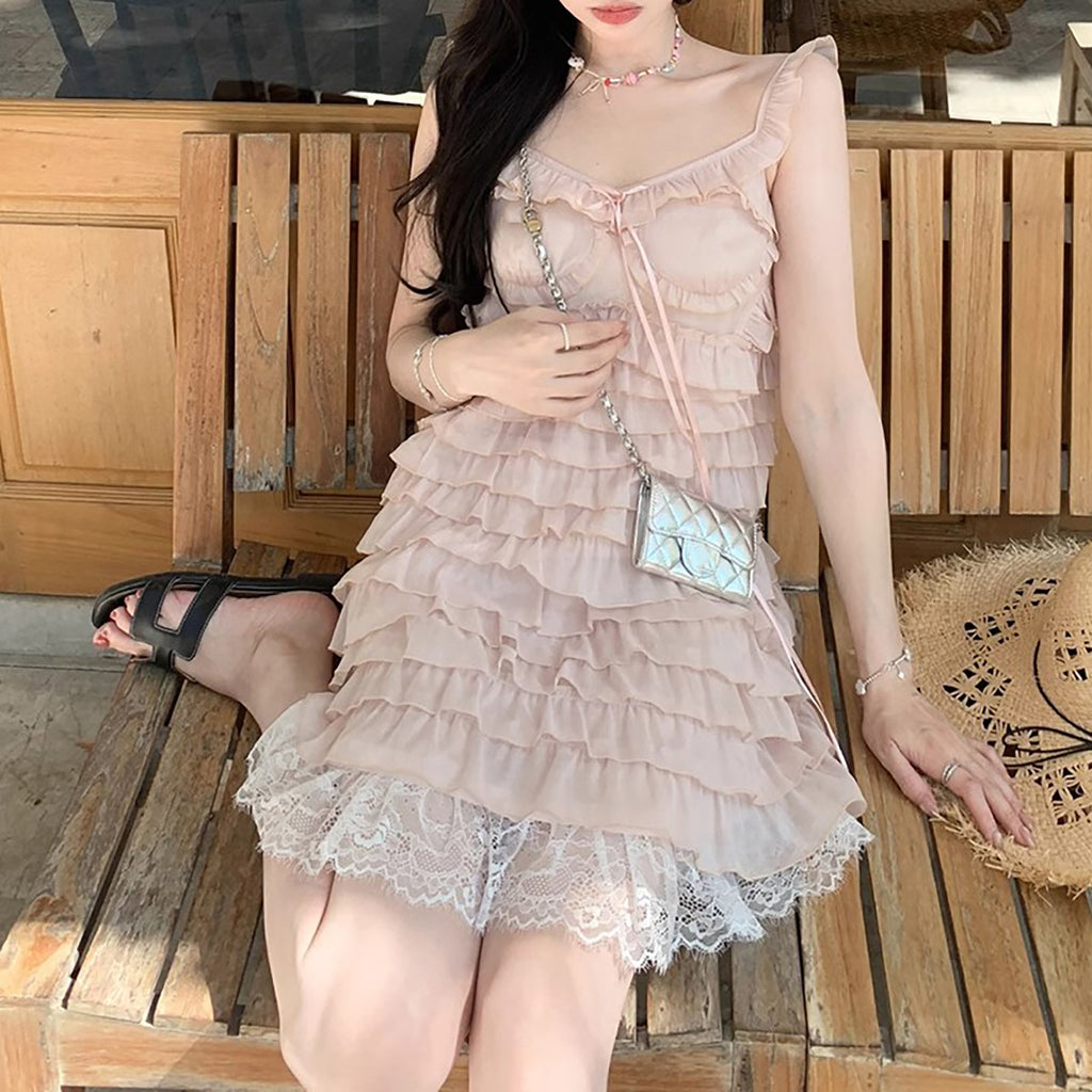 Princess Style Embellished Cake Dress Strappy Dress Pure Desire Strap Dress Summer