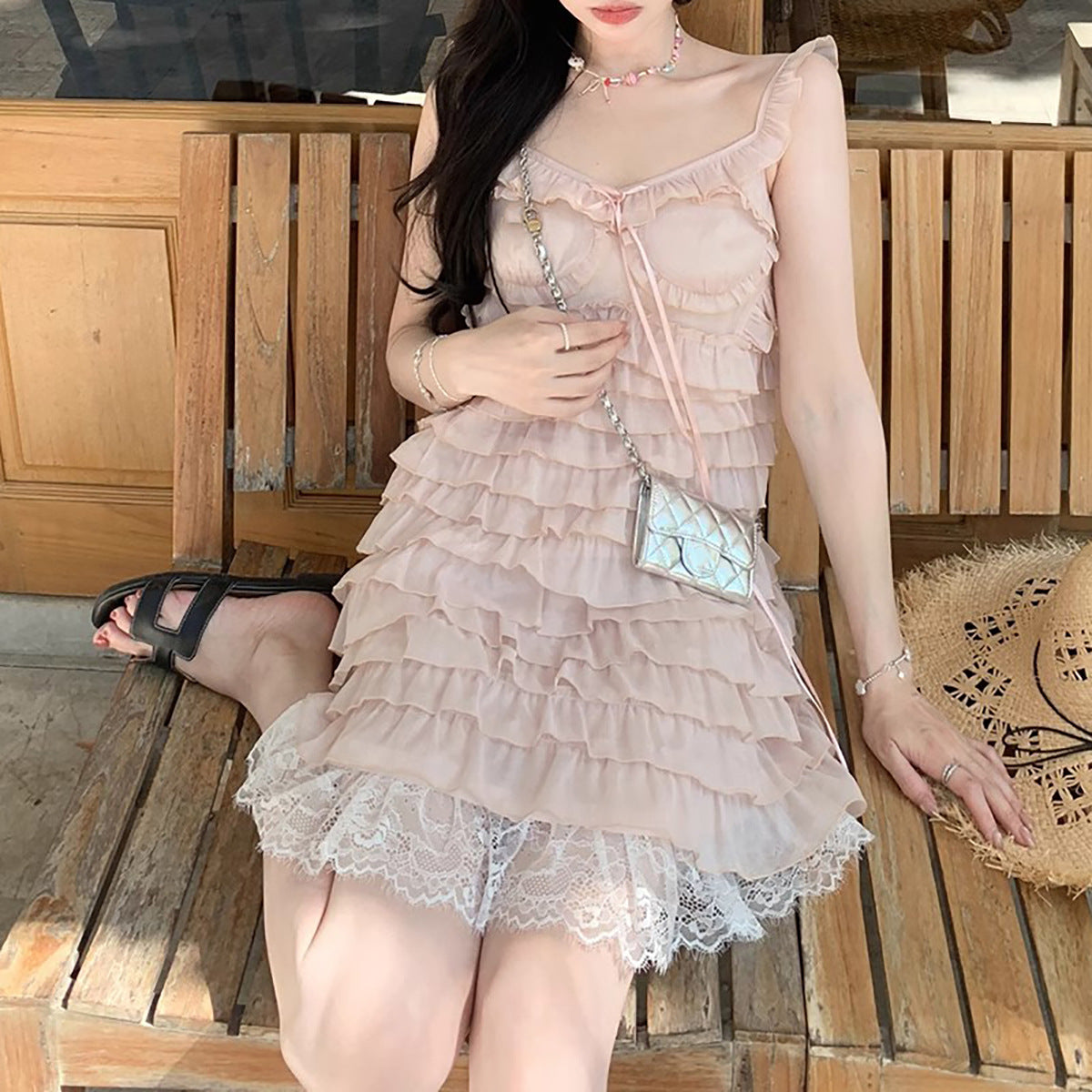 Princess Style Embellished Cake Dress Strappy Dress Pure Desire Strap Dress Summer
