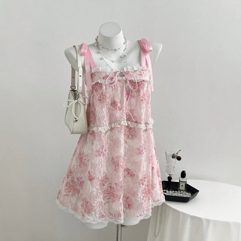 Backless lace strap women's suspender dress