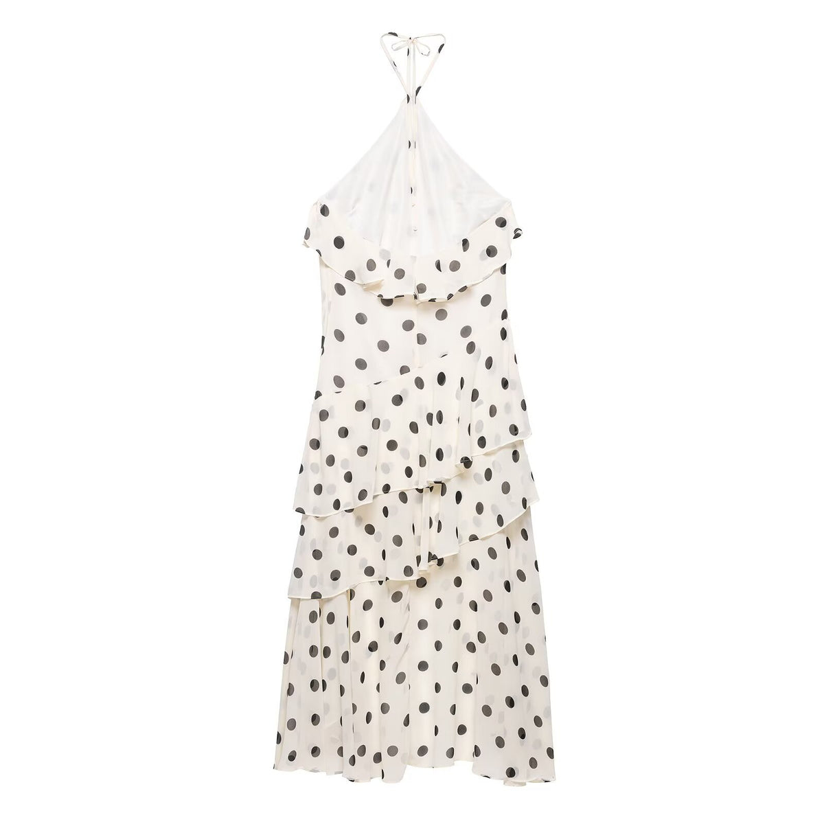 Spicy girl irregular ruffled hem hanging neck collar dress