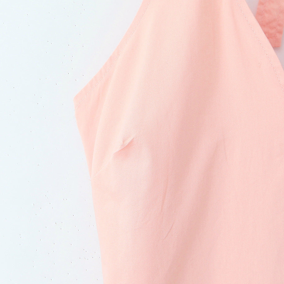 Elegant waist cinched backless neck hanging mid length dress