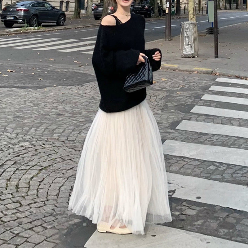 Collectible Button Waist Vintage Ethereal Chiffon Skirt Long Skirt
