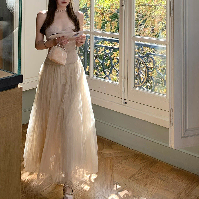 Collectible Button Waist Vintage Ethereal Chiffon Skirt Long Skirt