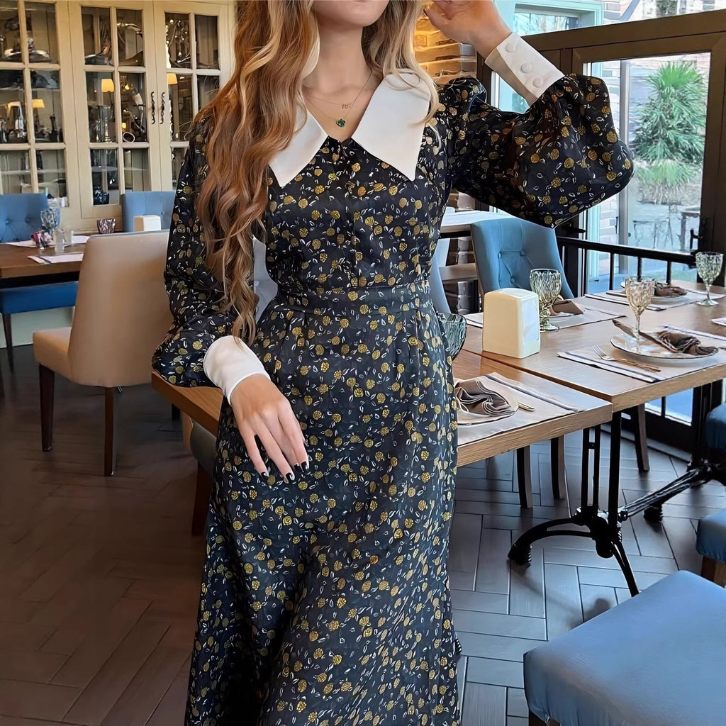 Long Sleeve Dress New Style Foreign Trade Women's Dress with Peter Pan Collar Elegant Style