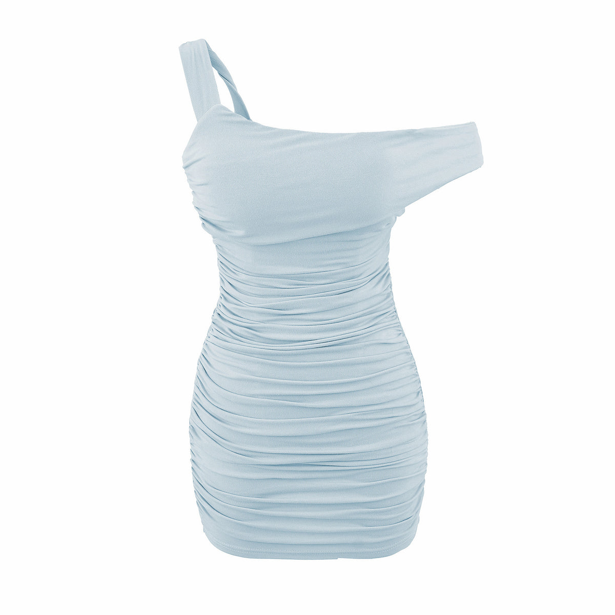 Ruched Irregular Pad-Set Asymmetrical Strap Dress, Halter Neck Slim Fit Bodycon High-Waisted Short Skirt