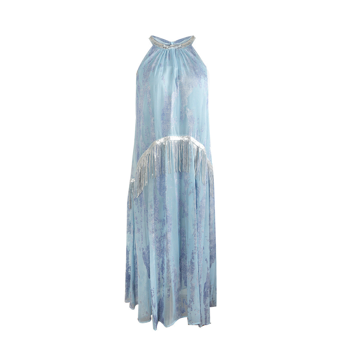 New Chinese Style Tencel Burnout Print Dress with Strap Neckline, Summer Fashion Dre
