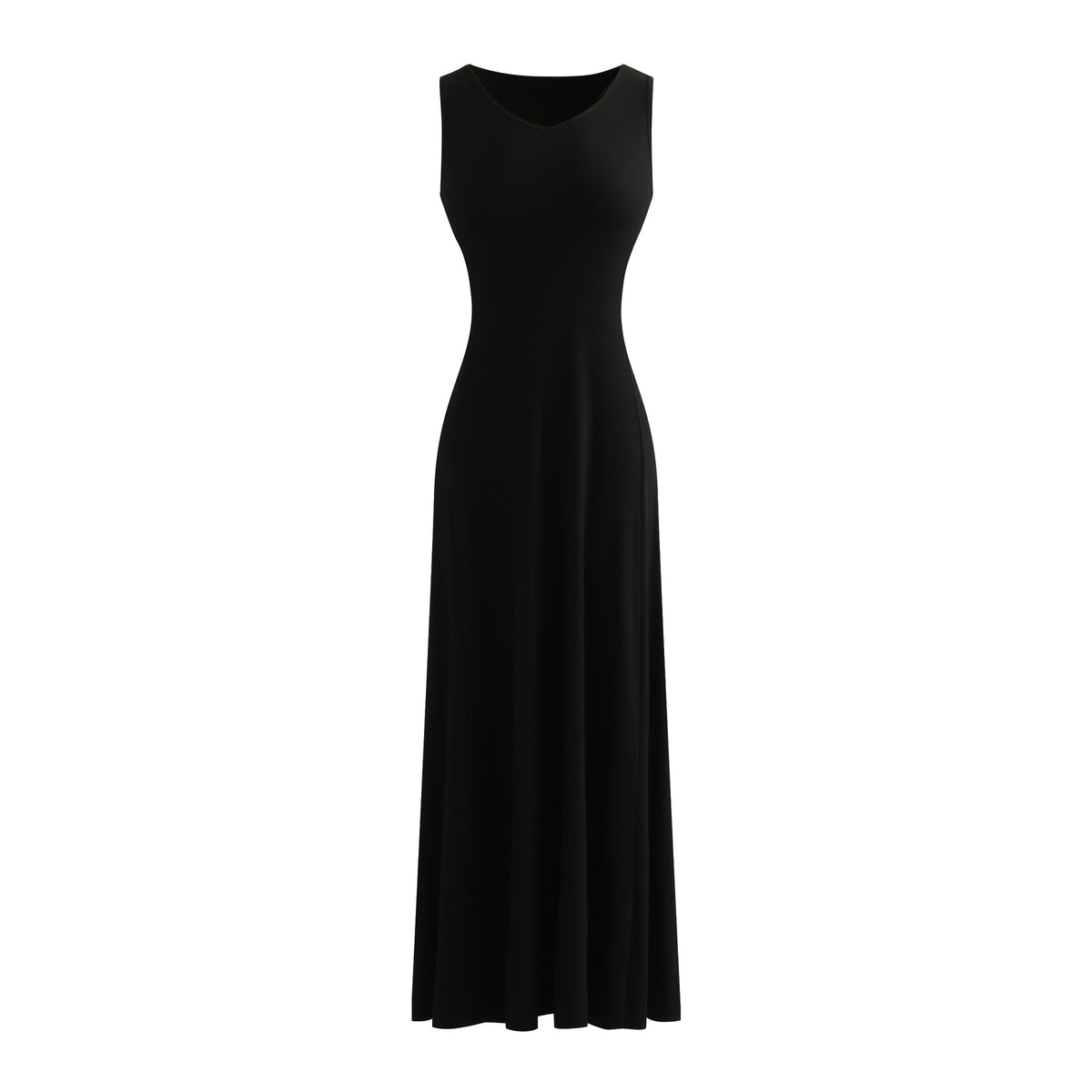 Elegant V-Neck Knitted Fitted Waist Cinched Sleeveless Tea Dress for Women Long Dress