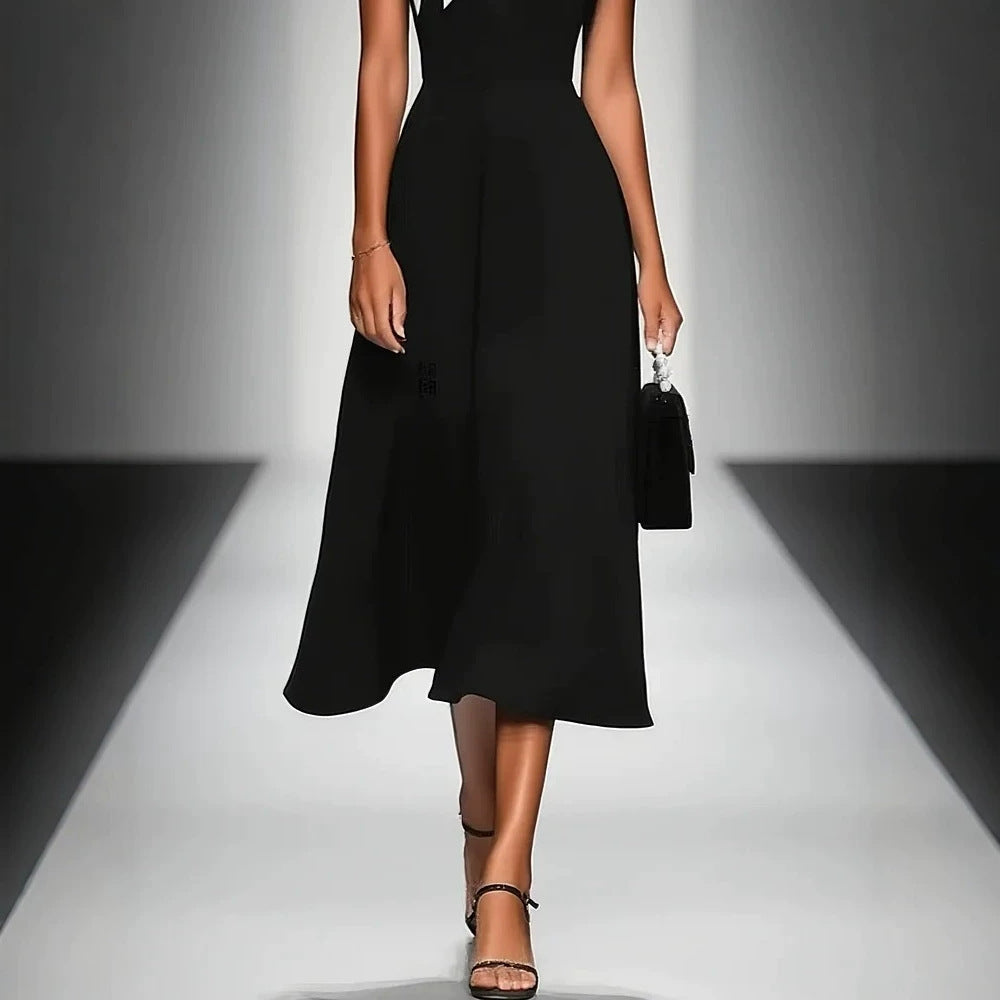 Elegant Vintage Square Neck  Dress with Bow Detailing