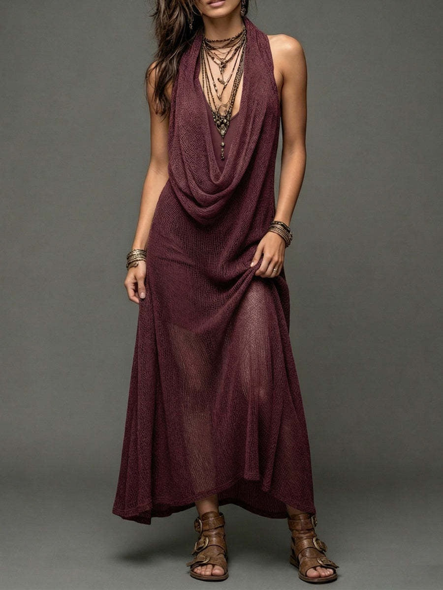 Bohemian Beach Vacation Strapless Knit Cami Dress Set Long Dress Two-Piece