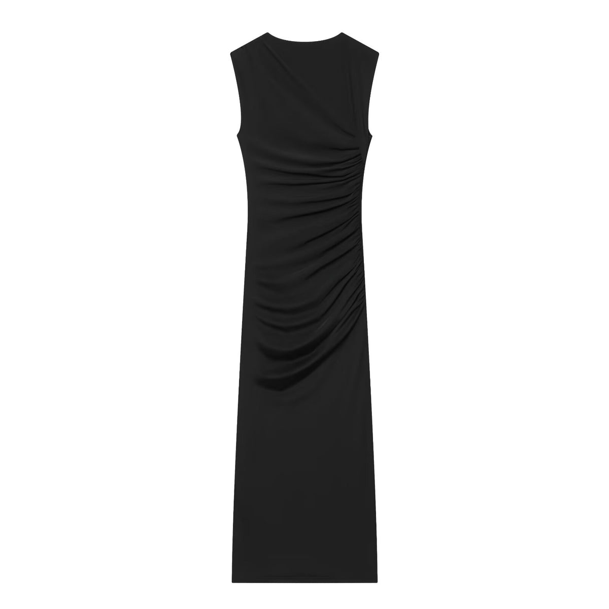 Sleeveless asymmetrical collar pleated dress