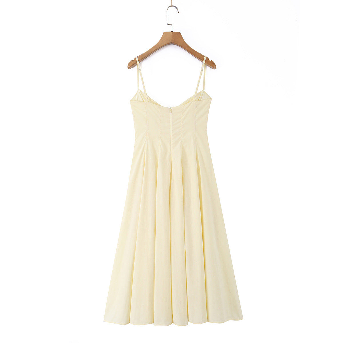 Elegant pleated waist cinched mid length sun dress