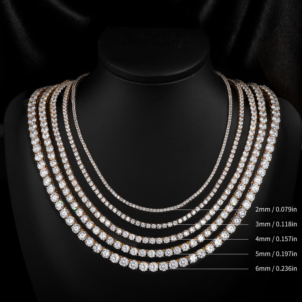 Copper Plated 18K Gold Zirconia Tennis Necklace Fashion Trendy Style Neck Chain