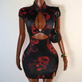 Printed short sleeved cheongsam dress