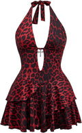 SOLY HUX Women's Cheetah Print Backless Halter Mini Dress
