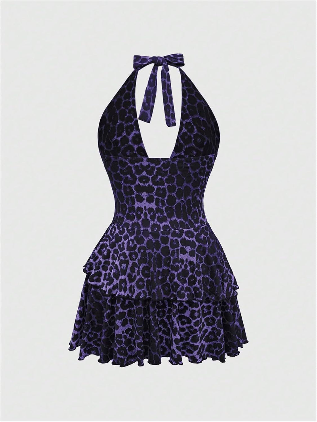 SOLY HUX Women's Cheetah Print Backless Halter Mini Dress