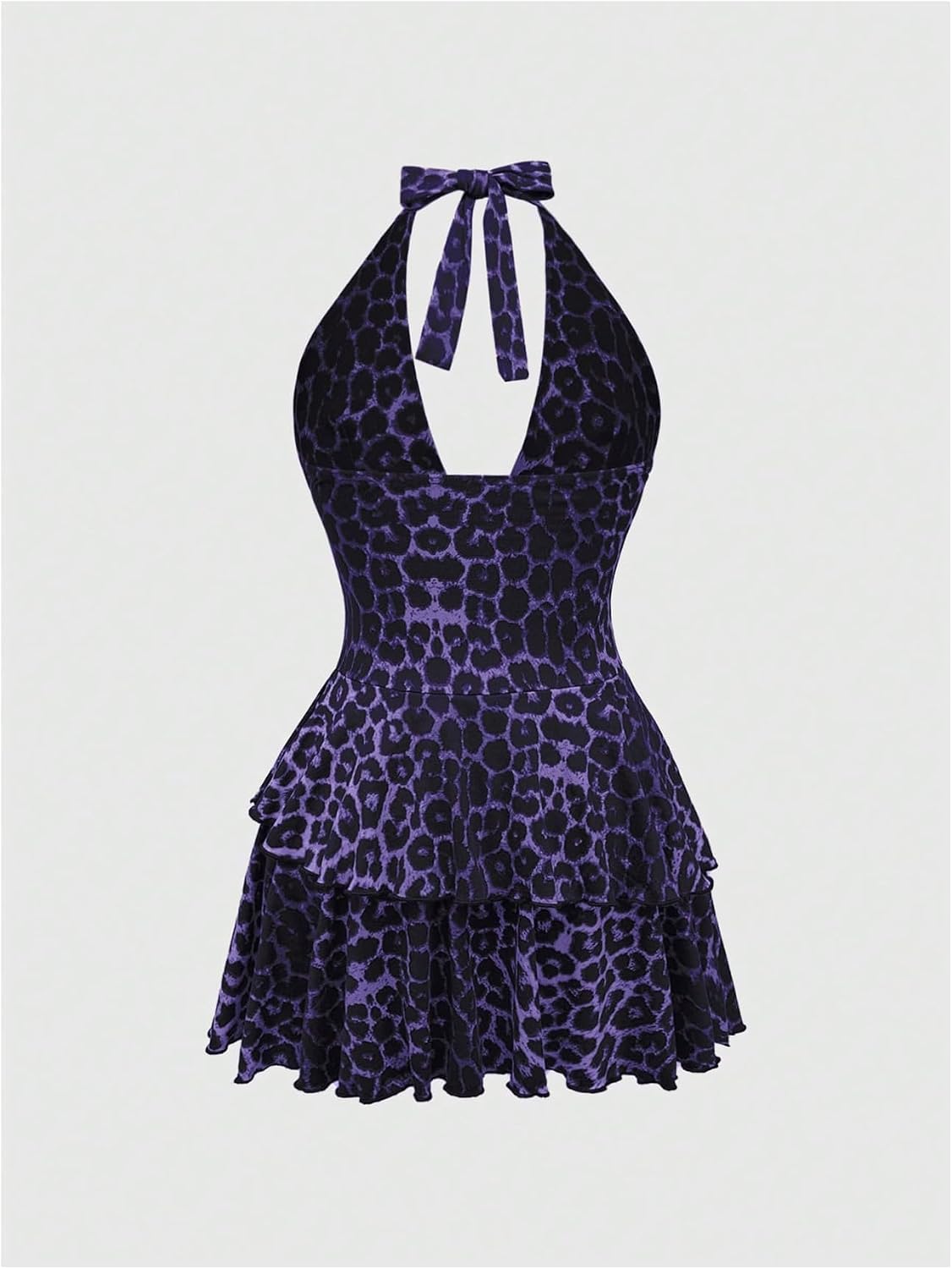 SOLY HUX Women's Cheetah Print Backless Halter Mini Dress