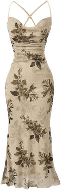 SOLY HUX Women's Floral Mesh Cami Dress Cocktail Wedding Guest Long Dresses