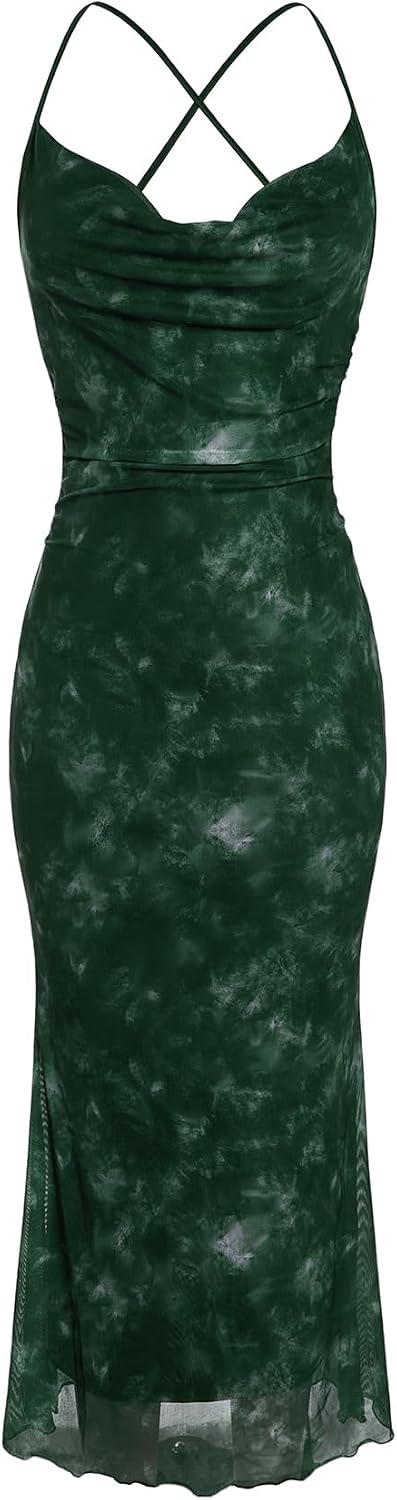 SOLY HUX Women's Floral Mesh Cami Dress Cocktail Wedding Guest Long Dresses