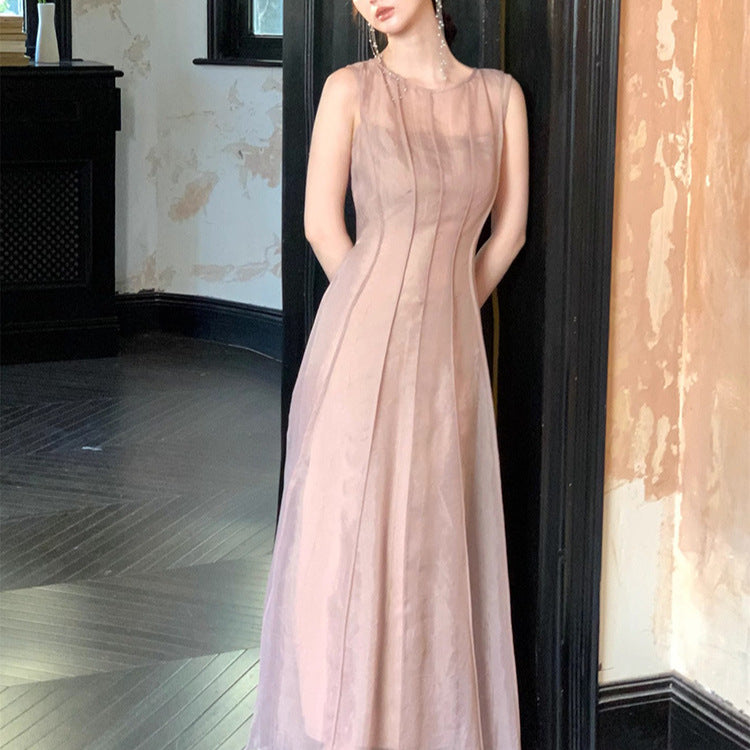 Elegant Pleated Chiffon Dress for Women Flowy Long Strapless Dress, Casual Office Style
