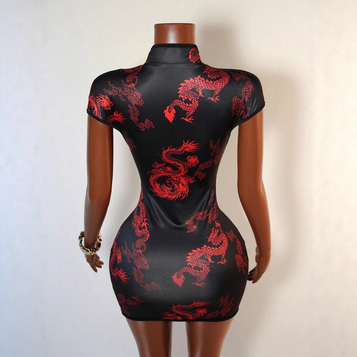Printed short sleeved cheongsam dress