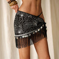 Low waist sequin tassel strap women's half length skirt