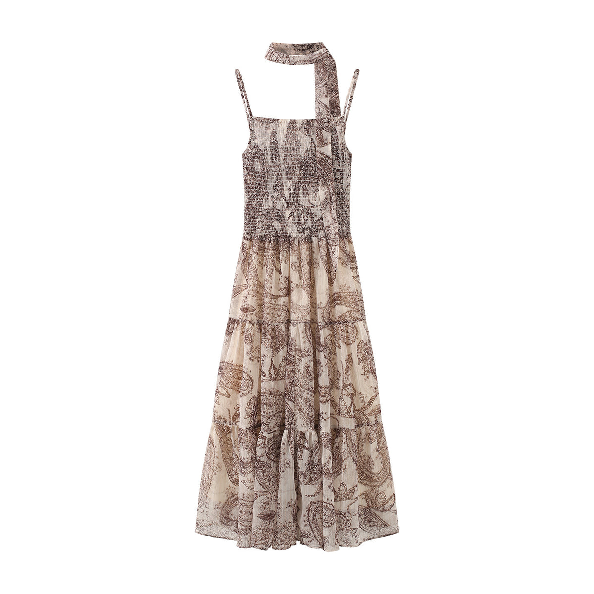Print Chiffon Strap Dress for Women, Stretch One-Shoulder Slimming Beach Vacation Long Dress