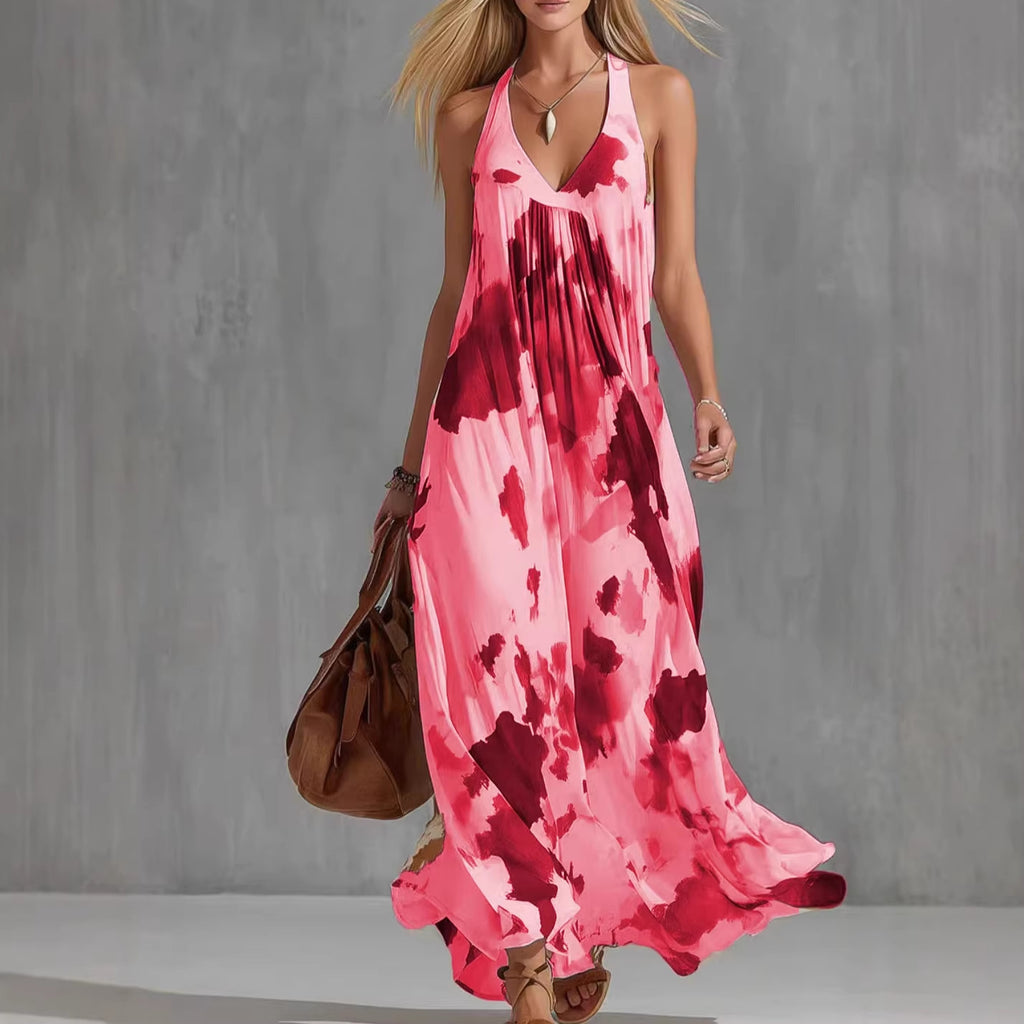 Summer New Vacation Style Tie-dye Printed Sleeveless Maxi Dress for Women