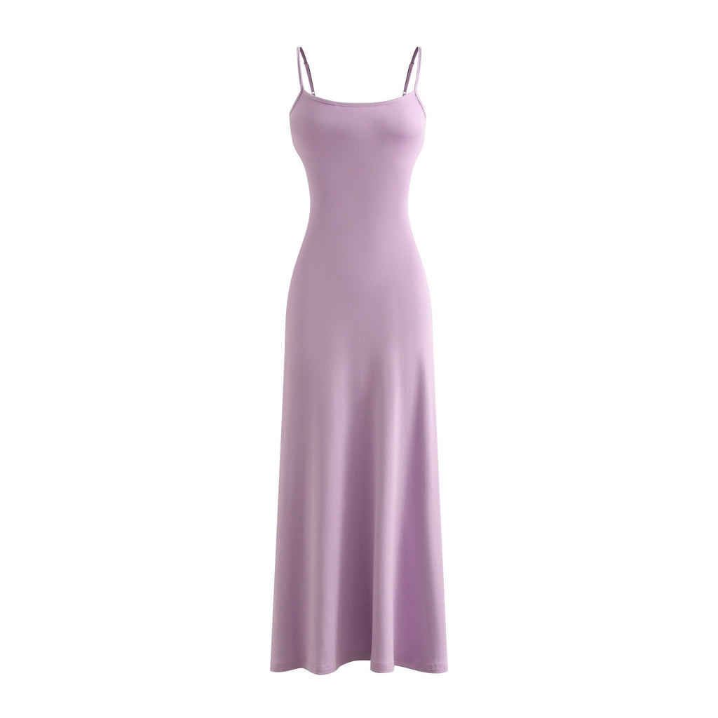 Sexy Knit Strap Long Dress for Women, Summer Crop Top Bodycon Dress, Fitted Slimming Floor-Length Skirt