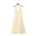 Elegant waist cinching and neck hanging mid length dress