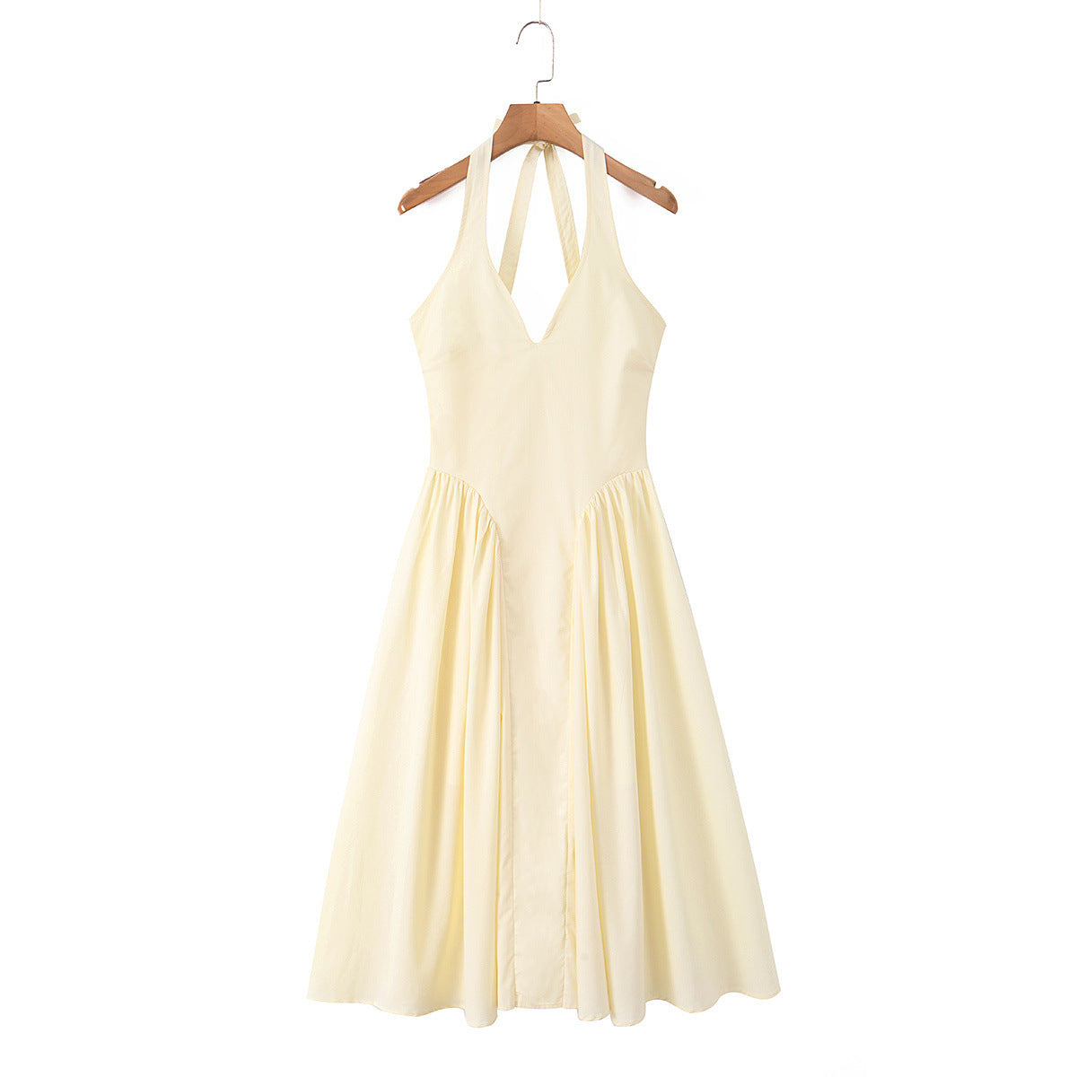 Elegant waist cinching and neck hanging mid length dress