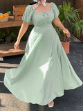 Sexy Women's Square Neck Bubble Sleeve Solid Color Elegant Plus Size Dress