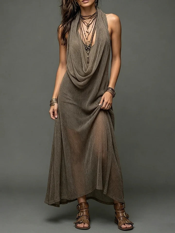 Bohemian Beach Vacation Strapless Knit Cami Dress Set Long Dress Two-Piece