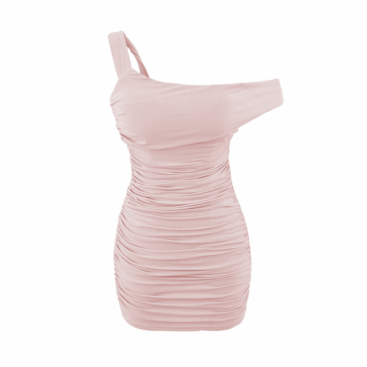 Ruched Irregular Pad-Set Asymmetrical Strap Dress, Halter Neck Slim Fit Bodycon High-Waisted Short Skirt