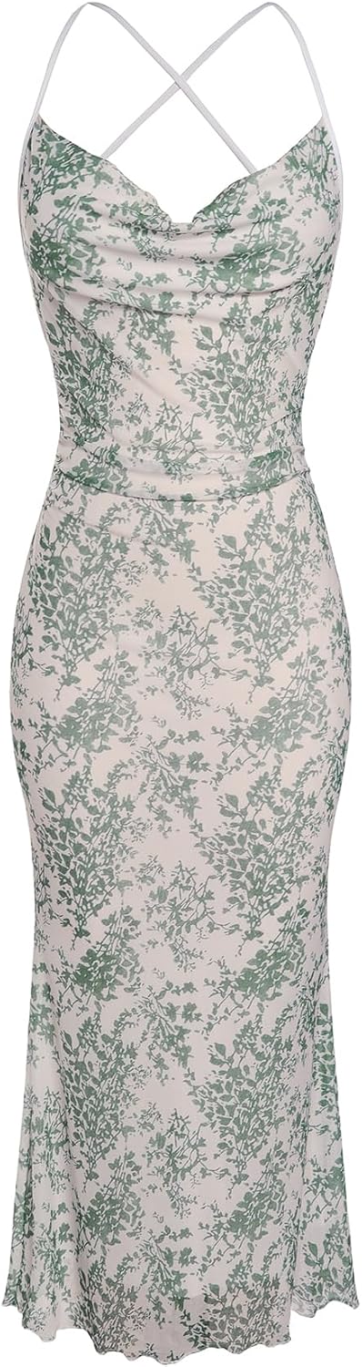 SOLY HUX Women's Floral Mesh Cami Dress Cocktail Wedding Guest Long Dresses