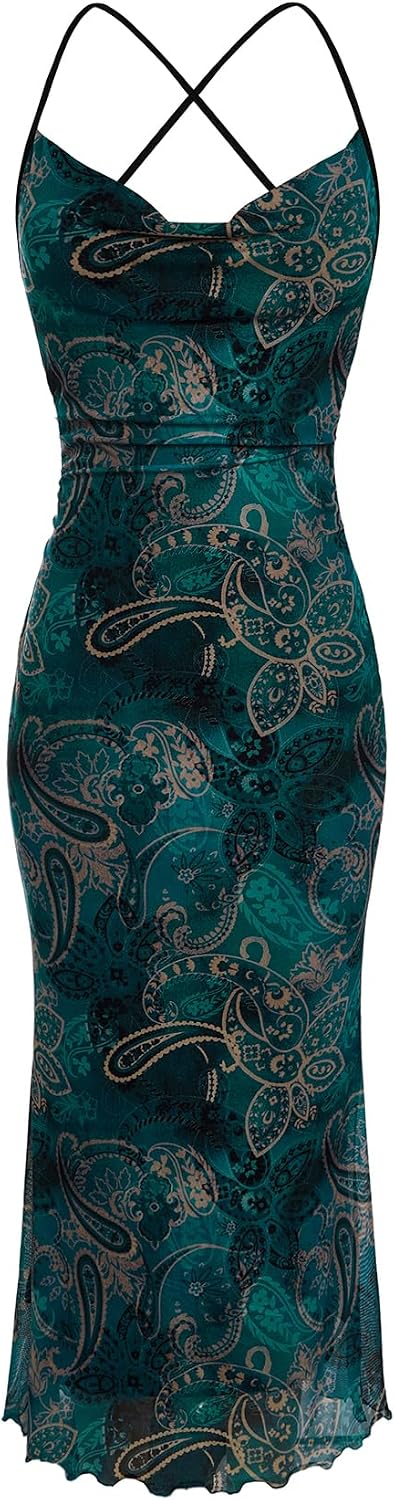 SOLY HUX Women's Floral Mesh Cami Dress Cocktail Wedding Guest Long Dresses