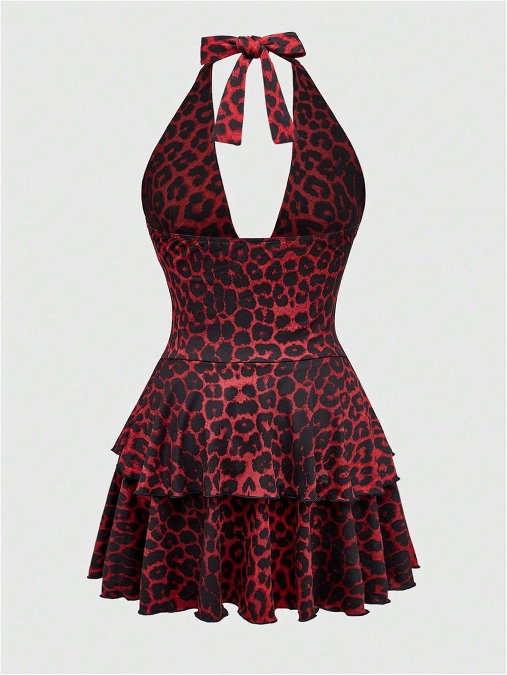 SOLY HUX Women's Cheetah Print Backless Halter Mini Dress