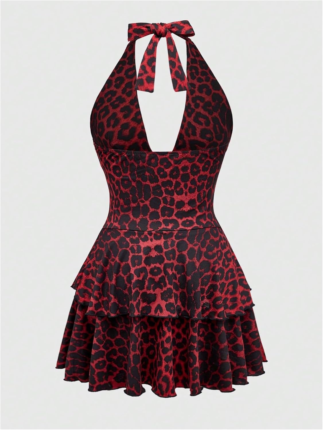 SOLY HUX Women's Cheetah Print Backless Halter Mini Dress