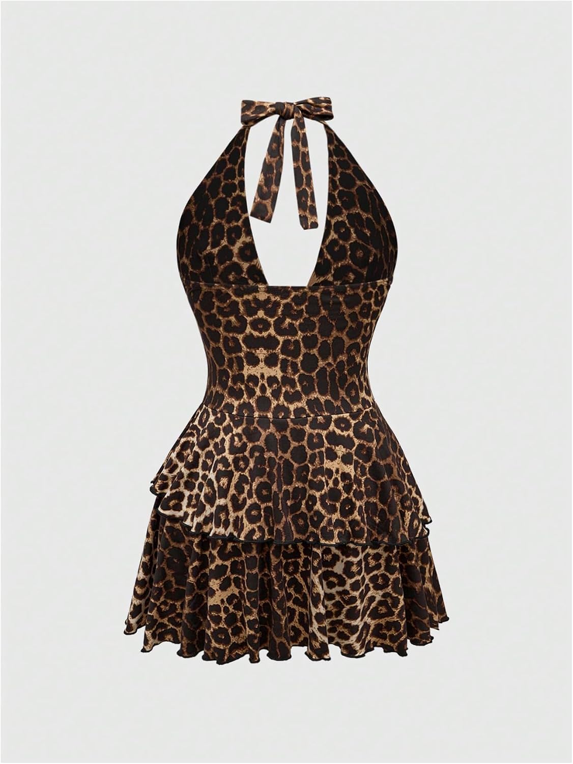 SOLY HUX Women's Cheetah Print Backless Halter Mini Dress