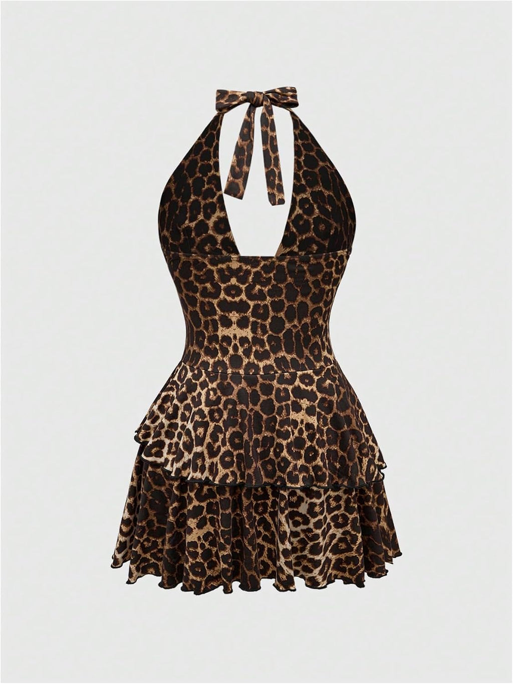 SOLY HUX Women's Cheetah Print Backless Halter Mini Dress