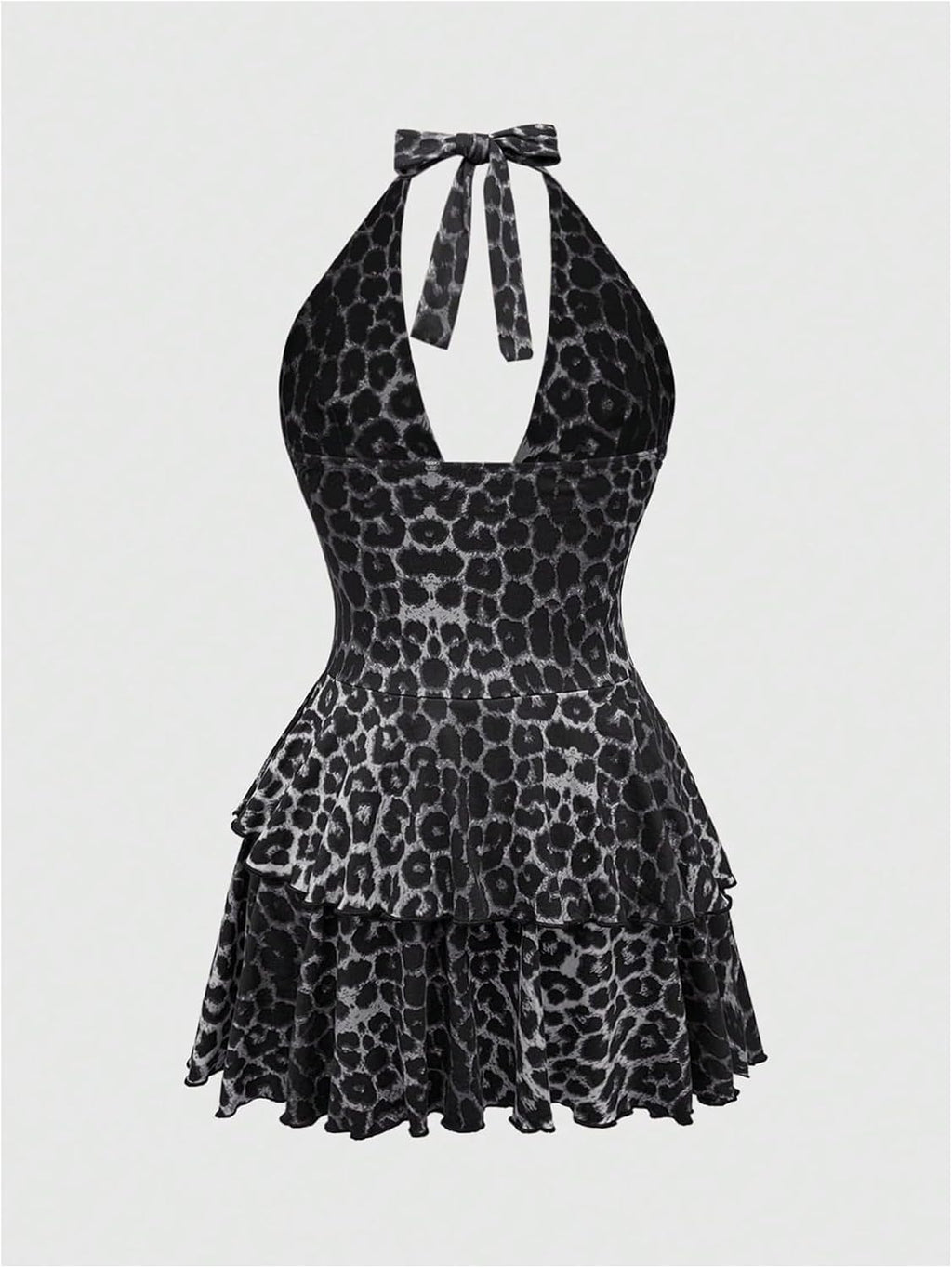 SOLY HUX Women's Cheetah Print Backless Halter Mini Dress