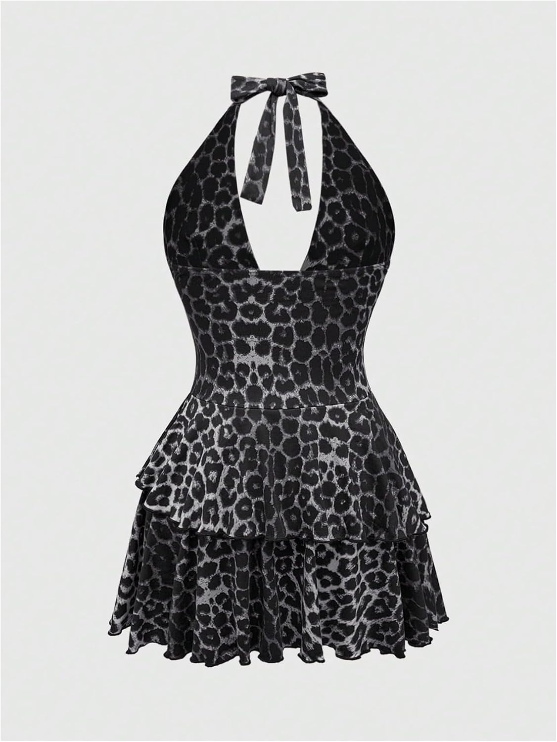 SOLY HUX Women's Cheetah Print Backless Halter Mini Dress