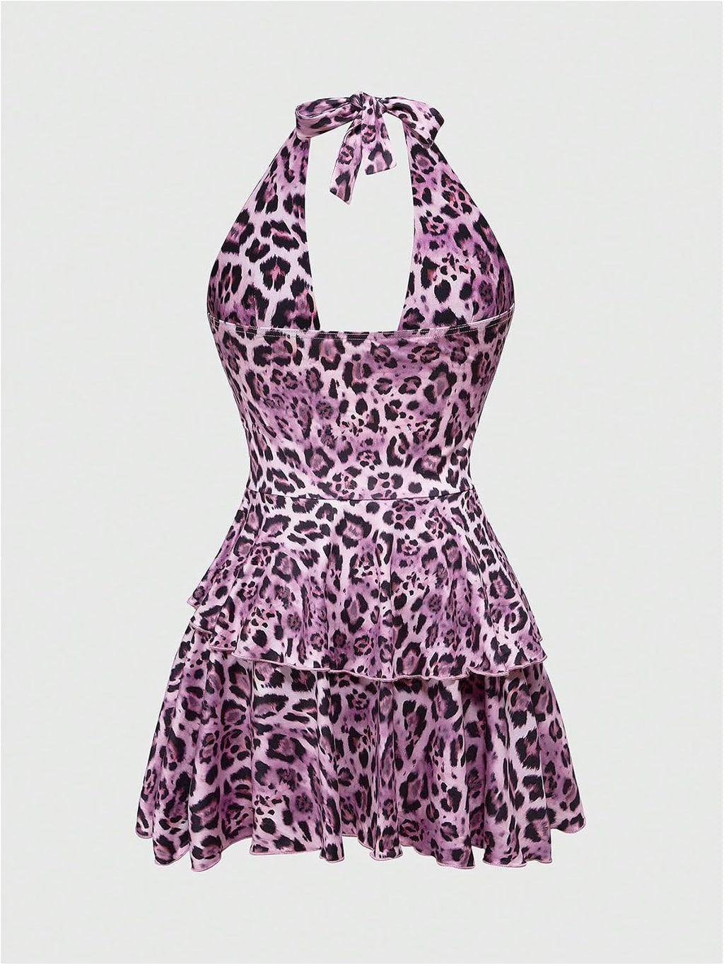 SOLY HUX Women's Cheetah Print Backless Halter Mini Dress
