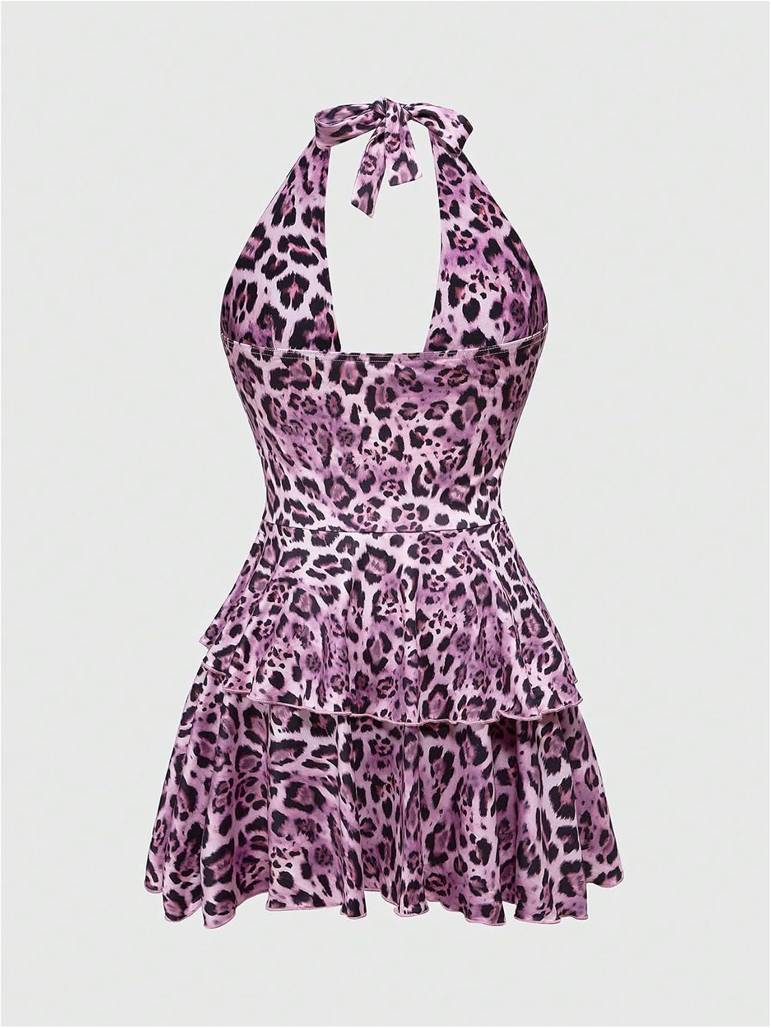 SOLY HUX Women's Cheetah Print Backless Halter Mini Dress