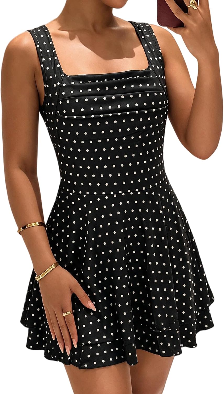 Avidlove Women's Square Neck Ruched Bust Dress Sleeveless A Line Mini Dress