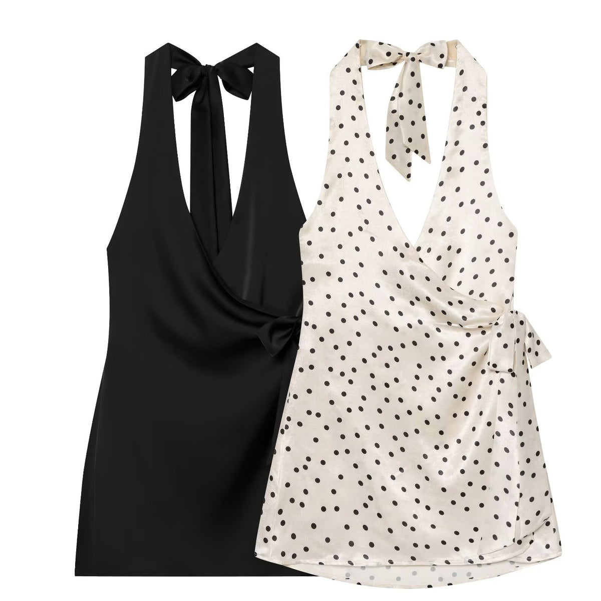 Polka dot silk hanging neck collar dress for women's wear