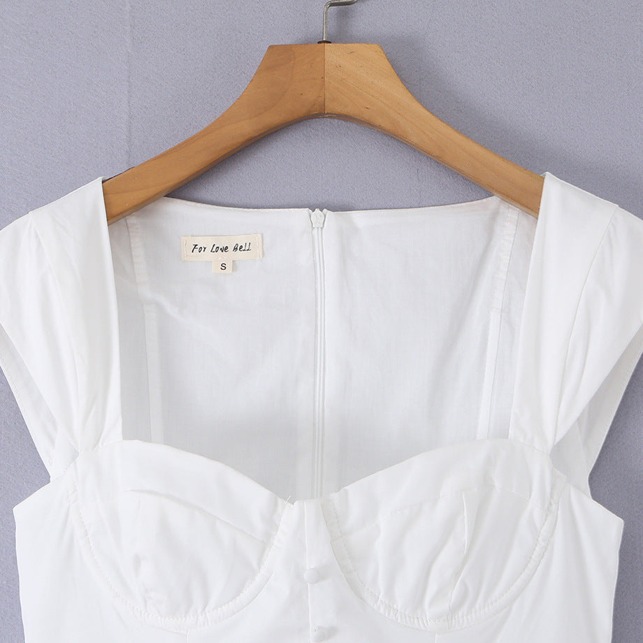 Sweet cotton fishbone waist mini dress