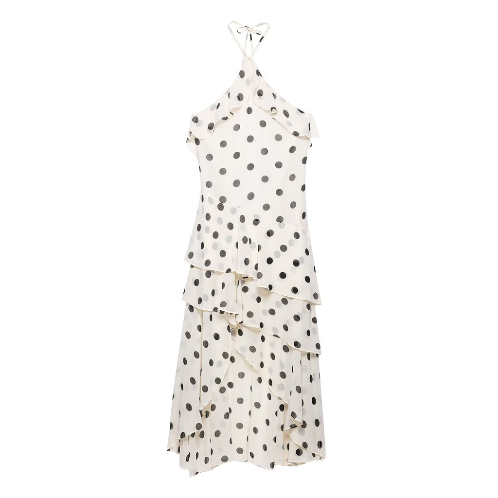 Spicy girl irregular ruffled hem hanging neck collar dress
