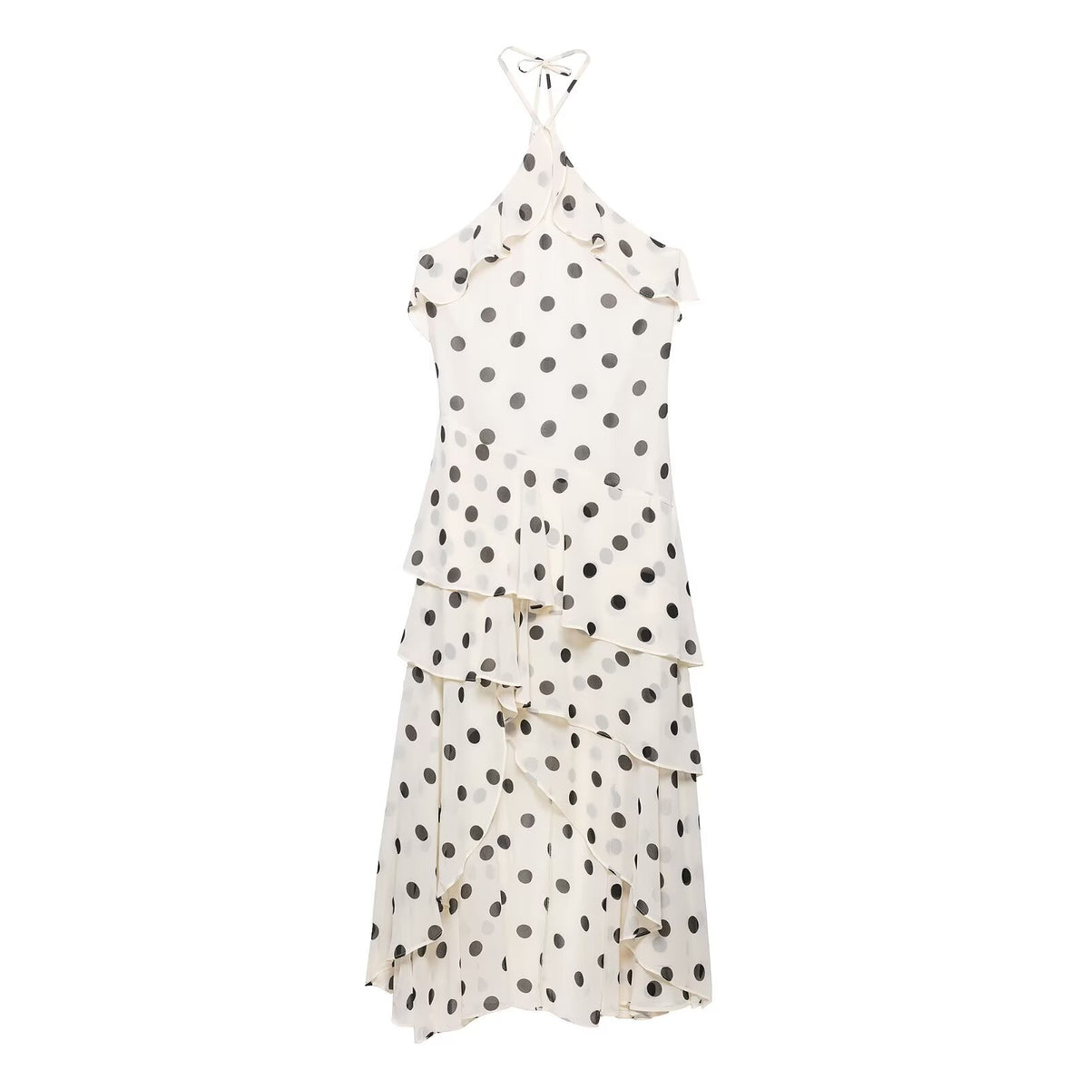 Spicy girl irregular ruffled hem hanging neck collar dress